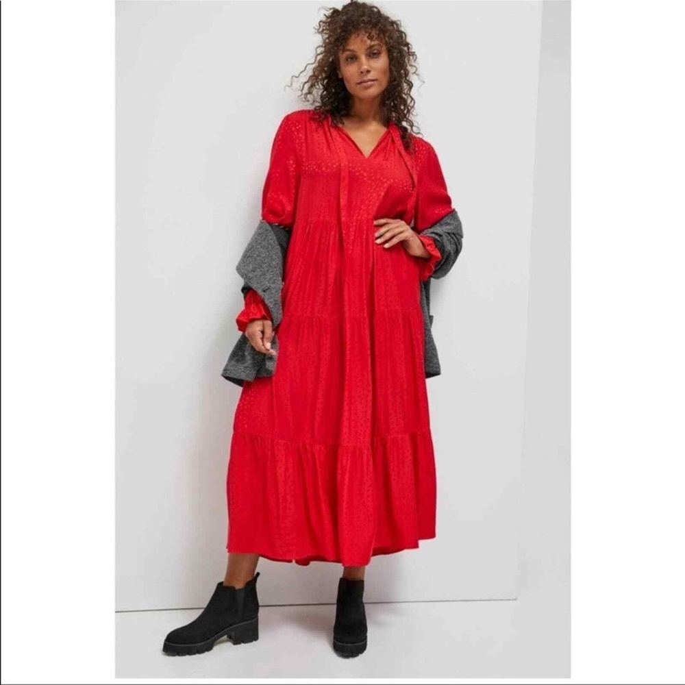 Maeve × Anthropologie Red Wendy Maxi Dress Tired Long Sleeve Womens Sz S